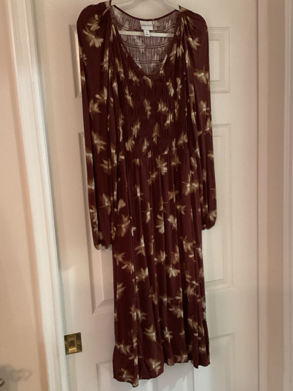Ava & Viv Maroon Floral Long Sleeve Midi Dress